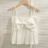 Sweet Camis For Women Square Collar Sleeveless Patchwork Bowknot Female Korean Fashion Clothing Summer New