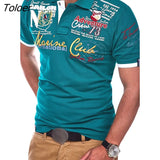 Casual Nylon Polyester Men Letter Print Button Down T-Shirt Short Sleeve S-lim Fit Top shirt