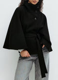 Women's Autumn And Winter New Fashion Pure Color Cape Collar Collar Belt Wind