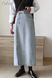 Womens Retro Jeans Skirt Chic Clothing Harajuku Streetwear Elegant A-Line Denim High Waist Long Skirt New