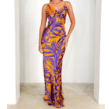 Spring-Summer Women's New Dress Purple Printed V-Necked Dresses For Sexy High-Rise