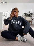 Name Printed Sweatshirts for Women 2024 Autumn Winter Long Sleeve O-Neck Pullovers Tops Retro Loose Casual Sweatshirts Tops-Outfit