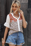 Print Eyelet Flounce Sleeve Buttoned