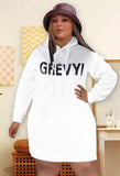 Plus Size Casual White Letter Print Long Sleeve Hoodie