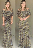 Printed Ruffled Off Shoulder Casual Long
