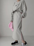 Women Tracksuit Hoodies 2 Piece Sets Chic Pullover Loose Casual Sweatershirt & High Waist Split Skirt Suit