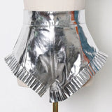 Silver Casual Short For Women High Waist Loose Ruched Minimalist Shorts Female 2021 Summer Fashion Clothing