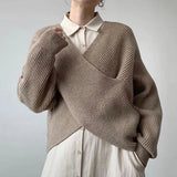 Party Sannian Autumn Women Sweater Simple V-neck Crossover Design Sense Versatile Loose Casual Solid Color Knit Sweater Ladies