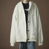 Deeptown Solid Sweatshirt Women Autumn Winter Clothes Women Streetwear Loose Casual Zip Up Hoodie Fashion White Hoodies