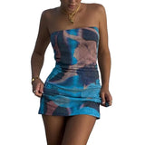 Women Bodycon Tube Dress Evening Party Summer Clothes Fashion Sleeveless Strapless Abstract Print Mini Dress Sexy Club-Outfit