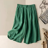 Thin 2023 New Women's Clothing Crop Cotton Hemp Leg Wide Dropping Feeling Half Elastic High Waist Art Casual Pants-Outfit
