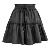 Summer Solid Sexy Mini Skirt Women Fashion Lace-up Plus Size Ruffle Boho A Line Skirt Ladies High Waist Skirt Jupe