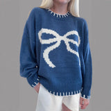 Women's Spring And Autumn Solid-Colored Flowers Knitted Sweater Fashion Collar Long-Sleeved