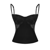 Women's Y2K Vintage Crop Camisole Floral Lace Patchwork Summer Backless Spaghetti Strap Tank Tops Sleeveless T-Shirts-Outfit