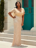 Size Sequin Cloak Sleeve V-Neck