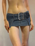 Low Waist Denim Micro Skirt With Belt Blue A-line Short Jeans Skirts Fairycore Grunge Bottoms Y2K Miniskirt Sexy