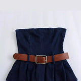 Spring Dress With Belt And Denim Breast 6164072-Outfit