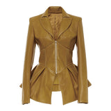Biker Style Patchwork Irregular Jacket Women Lapel Collar Long Sleeve High Wait Tunic Female Coat 2022 Fashion