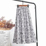 Summer Chiffon Beach Boho Maxi Women Skirt High Waist Floral Print Vintage Holiday Ruched Long Fashion Skirts