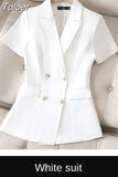Solid Short Sleeve Office Lady Blazer Elegant Casual Single Button Korean Style Chic All-match Blazers Tops