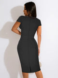 Sexy Square Collar Short Sleeves Solid Midi