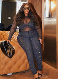Plus Size Black Sequins Long Sleeve
