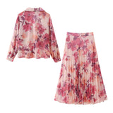 Spring Flower Printed Shirt 9878061 100-Pleated Skirt 9878055-Outfit