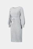 Neck Tie Waist Pleated Sweater