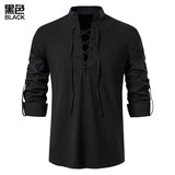 Men's New Men's Cotton Henley Shirt Long Sleeve Hipple Leisure Beach Ripple Ragged