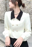 Women Long Sleeve Double Breasted Coat Tops And High Waist A-line Skirt Korean Style Elegant Chic Spring Autumn Clothes