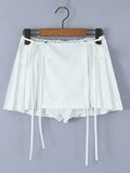Women's Pleated Skirts High Waist Solid Color Pleated Folds Lace-up Mini Female Skirts 2024 Summer New Fashion 29L0704-Outfit