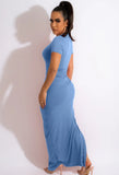 Short Sleeves Ruched Strings Slit Long Party