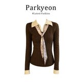 New Fashion Black Long-Sleeved T-Shirt Blouse Simple Sister Temperament Trousers Two