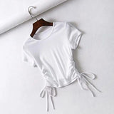 Side Drawstring Tie Up Ruched Tank Tops Women Solid Color Slim Crop Top Ladies Streetwear Ribbed Knitted Tees 2023-Outfit