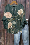 Creative Flower Element 3D Printed Casual Trend V-Necked Lace