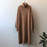 Women's Turtleneck Roll Collar Lantern Sleeve Sweater Dress White Purple 2022 Winter High Neck Loose Relaxed Knitted