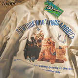 Cats and Butterfly Print Oversized T Shirts Women Summer Tees Tops 2021 Harajuku O-Neck Tshirts Teens Girl New