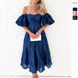 Spring And Summer New Seaside Holiday Bubble Sleeves To Close The Waist Temperament Dress