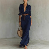 Women's Autumn Elegant Temperament Sexy Solid Color Irregular Folds Containing Belt