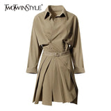 Casual Elegant Two Piece Set For Women Lapel Long Sleeve Shirt High Waist Pleated Skirts Female Fashion New