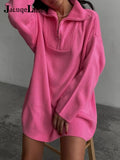 2021 Autumn Winter Zipper Mini Knitted Women's Dress Sweater Oversize Long Sleeve Y2K Top Party Woman Clothes