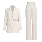 Solid Casual Two Piece Set For Women Lapel Collar Long Sleeve Pockets Blazer High Waist Slim Pants Female 2021