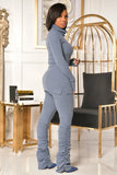 Casual Solid High Neck Long Sleeve Slim Top and Ruched Pants Set 2 Piece