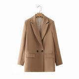 New Pure Color Double-Breasted Loose Casual Suit Jacket In Autumn-Outfit