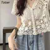 Women New Design Hollow Out Stylish Minority Korean Style V-neck Loose All-match Sexy Casual Fashion Young Summer