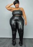 Black Leather Bandeau Top and Pants Plus Size 2 Piece