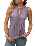 Women's Blouse Summer Fashion Style Elegant Pleated V-neck Tank Top 2023 Ladies Solid Color Sleeveless Slim Shirts Camisas