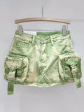 Women's Denim Skirt Solid Color Washed 3d Pockets Design A-line High Waist Cargo Mini Skirt 2024 Summer New Fashion 29L6995-Outfit