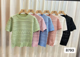 Version Of Chic Summer Sweet Round Collar Hooded T-Shirt Design Hollow Flowers Thin Knitted Shirt