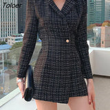 arrival fashion korean winter jacket women OL professional temperament single button black plaid wild midi slim